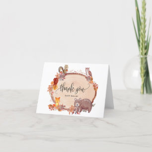 Fall in Love Woodland Animals, Rustic Baby Shower Letterpress Thank You Card
