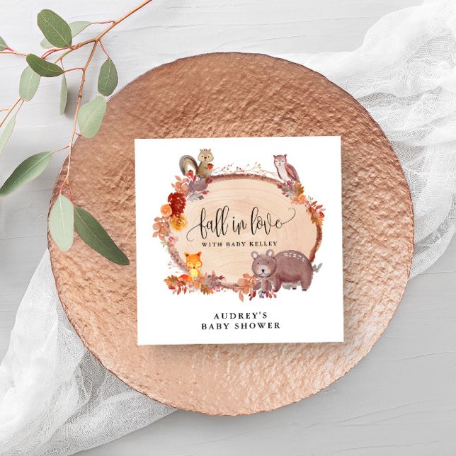 Fall in Love Woodland Animals, Rustic Baby Shower Napkins (Beautiful napkins for your fall themed baby shower.)