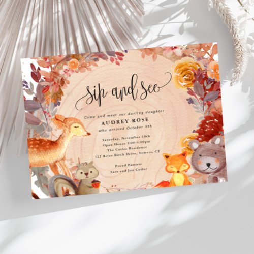 Fall in Love Woodland Animals Rustic Sip and See  Invitation