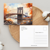 Fall in NY / Watercolor Brooklyn Bridge
