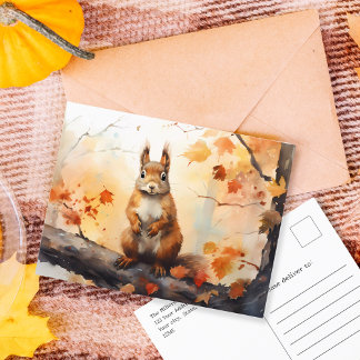 Fall in NY / Watercolor squirrel in Central Park Postcard