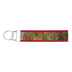 Fall in the Forest Colorful Autumn Photography Wrist Keychain