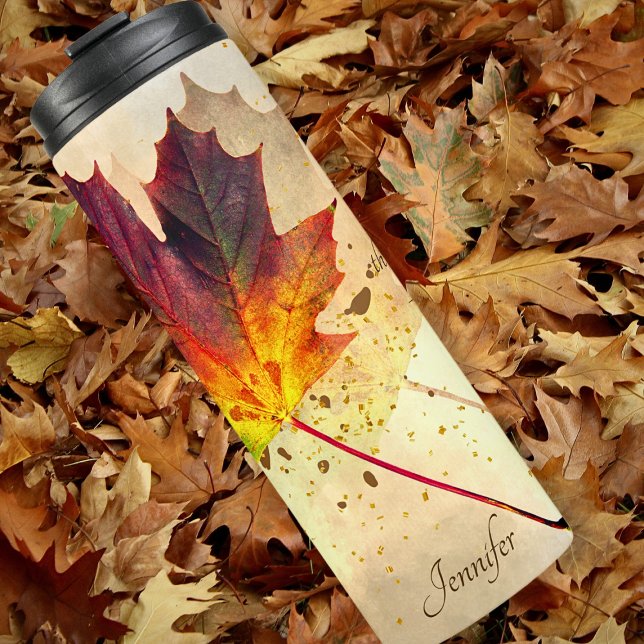 Fall Inspirational Quote Personalized Maple Leaf Thermal Tumbler (Creator Uploaded)