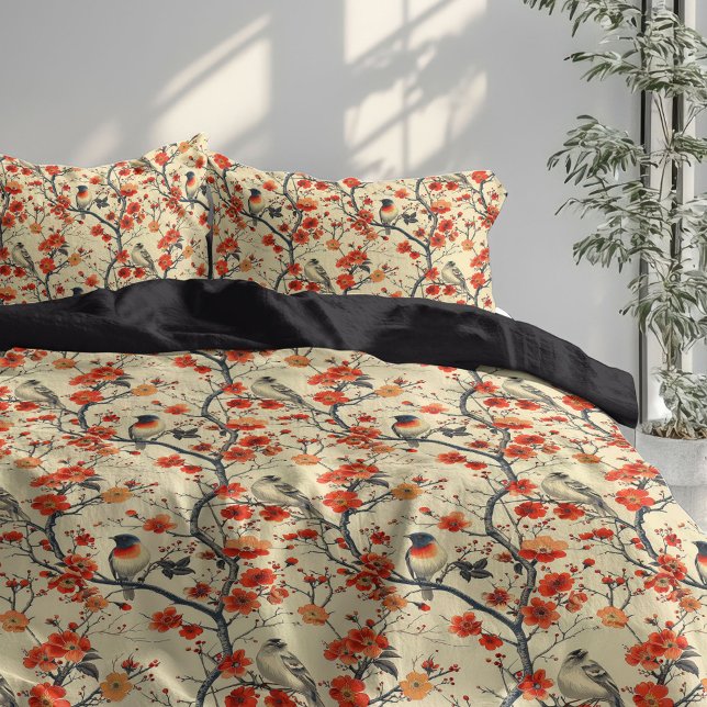 Fall-Inspired Duvet with Birds and Blooming Charm (Fall-Inspired Duvet with Birds and Blooming Charm)