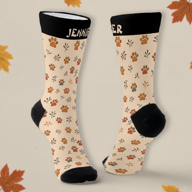 Fall Inspired Paw Print Socks with Custom Name (🍂🐾 Fall inspired paw print socks with custom name!)