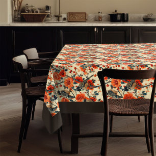 Fall-Inspired Tablecloth with Birds Garden Blooms