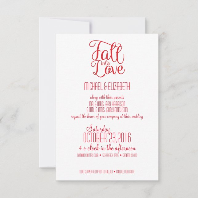 Fall Into Love Wedding Invitation (Front)