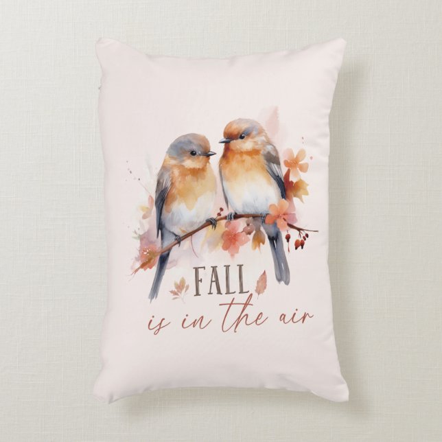 Fall Is In The Air – Cute Birds & Autumn Leaves Accent Pillow (Front(Vertical))