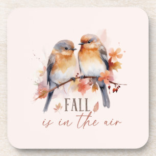 Fall Is In The Air – Cute Birds & Autumn Leaves Beverage Coaster