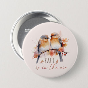 Fall Is In The Air – Cute Birds & Autumn Leaves Button