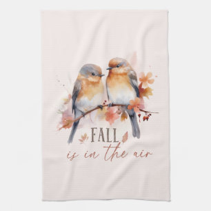 Fall Is In The Air – Cute Birds & Autumn Leaves Kitchen Towel