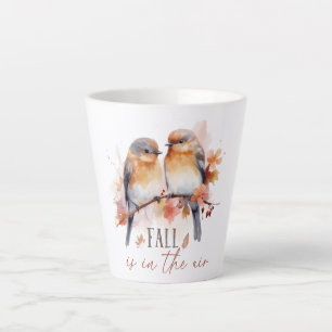 Fall Is In The Air – Cute Birds & Autumn Leaves Latte Mug