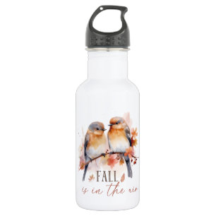 Fall Is In The Air – Cute Birds & Autumn Leaves Stainless Steel Water Bottle