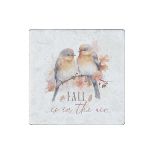 Fall Is In The Air – Cute Birds & Autumn Leaves Stone Magnet