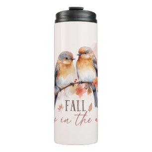 Fall Is In The Air – Cute Birds & Autumn Leaves Thermal Tumbler
