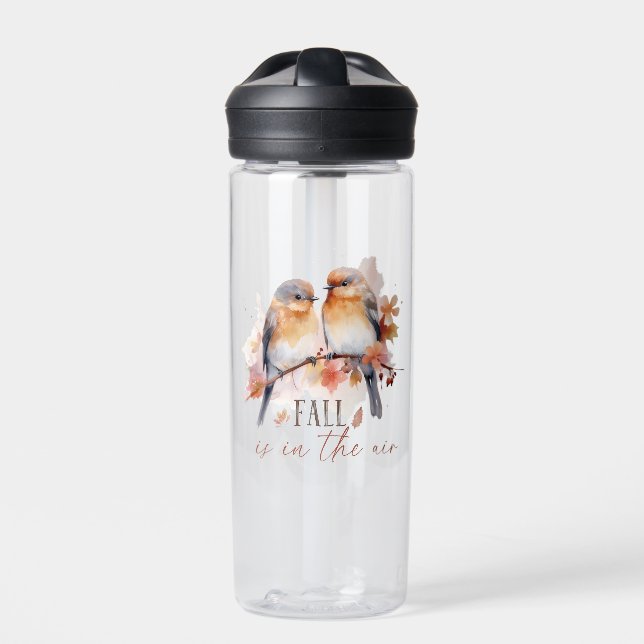 Fall Is In The Air – Cute Birds & Autumn Leaves Water Bottle (Front)