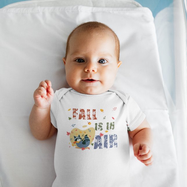 Fall Is in the Air Raccoon Autumn Baby Bodysuit (Fall Is In Air With Swinging Raccoon Baby )
