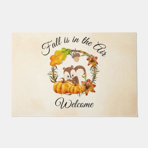 Fall is in the Air Saying with Squirrel Welcome Doormat