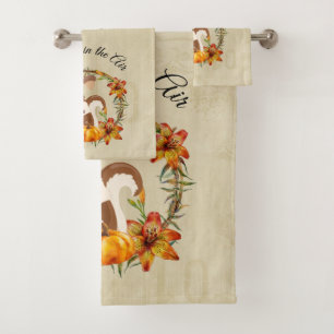 Fall is in the Air Typography with Squirrel Bath Towel Set