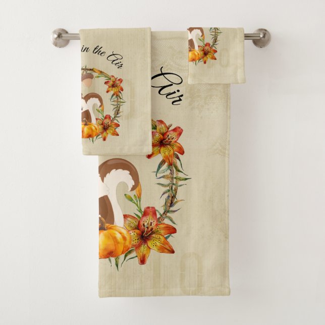 Fall is in the Air Typography with Squirrel Bath Towel Set (Insitu)
