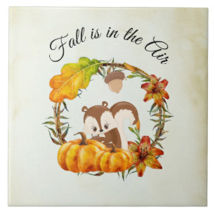 Fall is in the Air Typography with Squirrel Ceramic Tile