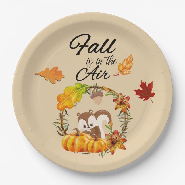 Fall is in the Air Typography with Squirrel Paper Plates (Front)