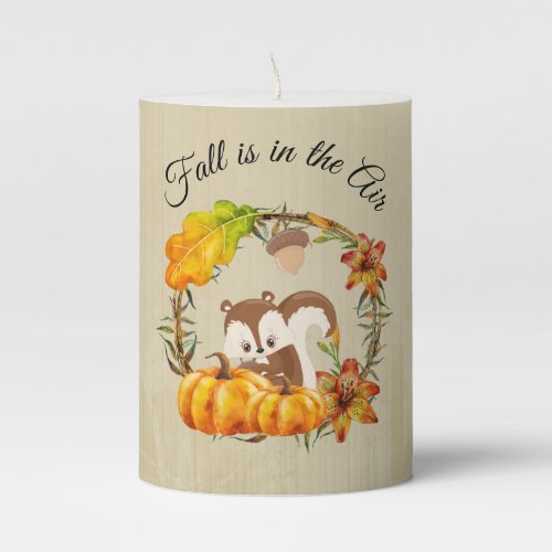 Fall is in the Air Typography with Squirrel Pillar Candle