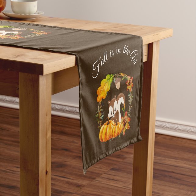 Fall is in the Air Typography with Squirrel Short Table Runner (In Situ)