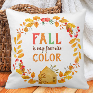 Fall is my Favorite Color Autumn Leaves Berries Throw Pillow