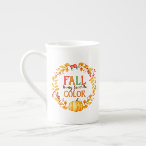 Fall is my Favorite Color Autumn Leaves Pumpkin Bone China Mug