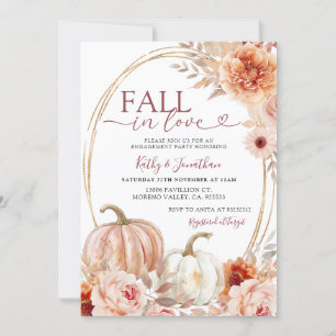 Fall Ivory Beige Floral Pumpkin Engagement Party Invitation