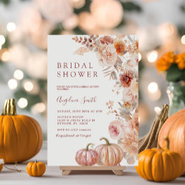 Fall Ivory Beige Flower Pumpkin Bridal Shower Invitation