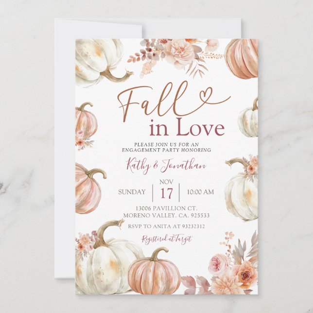 Fall Ivory Beige Pumpkin Engagement Party Invitation (Front)