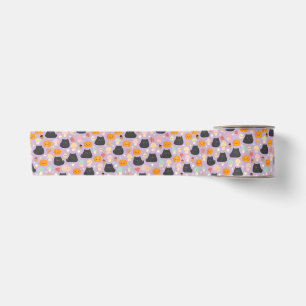 Fall Kawaii Cat and Pumpkin Satin Ribbon
