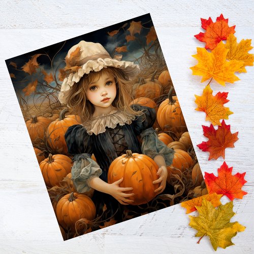 Fall Kid Holding Pumpkin Thanksgiving Decoupage  Tissue Paper