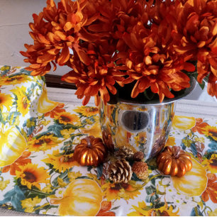 Fall Kitchen and Dining Pumpkin and Sunflower Short Table Runner
