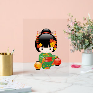 Fall Kokeshi Doll - Green Kimono Geisha Girl Acrylic Sign