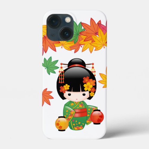 Fall Kokeshi Doll _ Green Kimono Geisha Girl iPhone 13 Mini Case