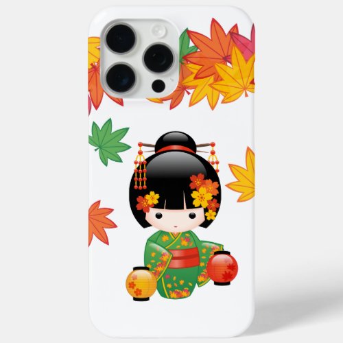 Fall Kokeshi Doll _ Green Kimono Geisha Girl iPhone 15 Pro Max Case