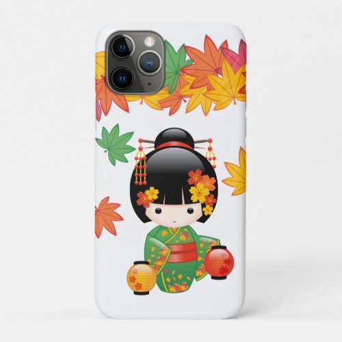 Fall Kokeshi Doll _ Green Kimono Geisha Girl iPhone 11 Pro Case