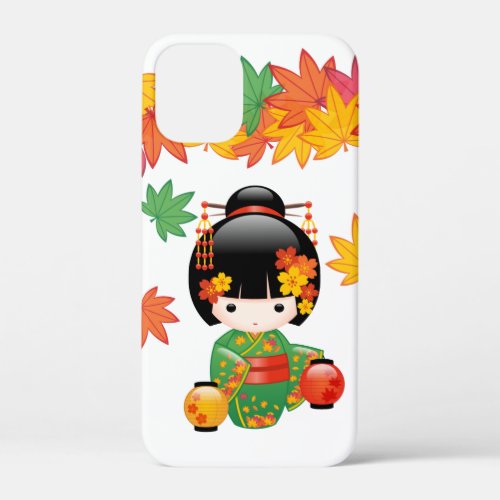 Fall Kokeshi Doll _ Green Kimono Geisha Girl iPhone 12 Mini Case