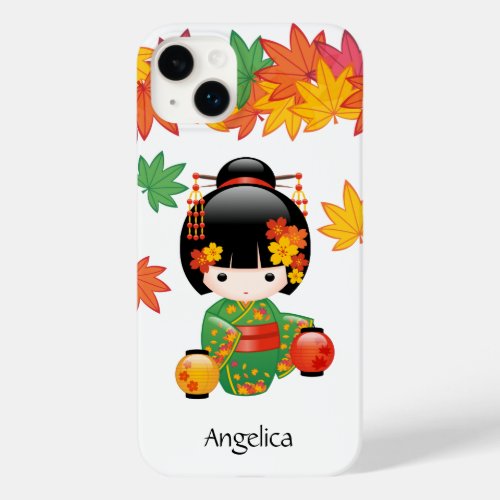 Fall Kokeshi Doll _ Green Kimono Geisha Girl Case_Mate iPhone 14 Plus Case