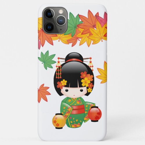 Fall Kokeshi Doll _ Green Kimono Geisha Girl iPhone 11 Pro Max Case