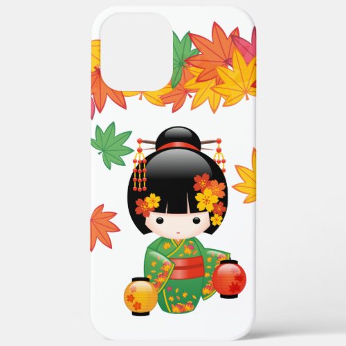 Fall Kokeshi Doll _ Green Kimono Geisha Girl iPhone 12 Pro Max Case
