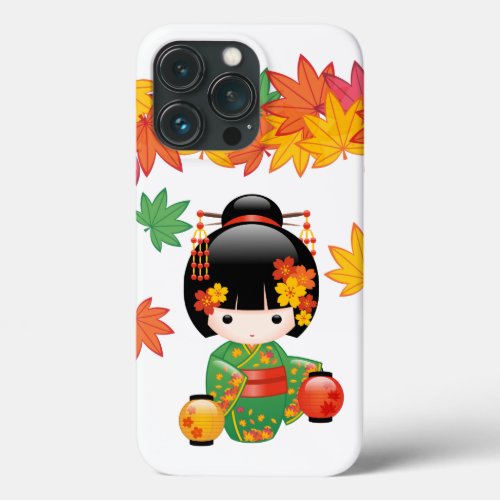 Fall Kokeshi Doll _ Green Kimono Geisha Girl iPhone 13 Pro Case