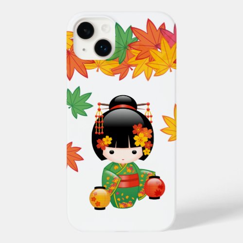 Fall Kokeshi Doll _ Green Kimono Geisha Girl Case_Mate iPhone 14 Plus Case