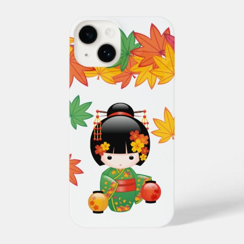 Fall Kokeshi Doll _ Green Kimono Geisha Girl iPhone 14 Case