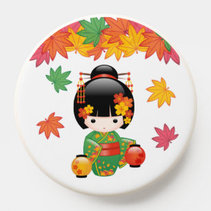 Fall Kokeshi Doll - Green Kimono Geisha Girl PopSocket