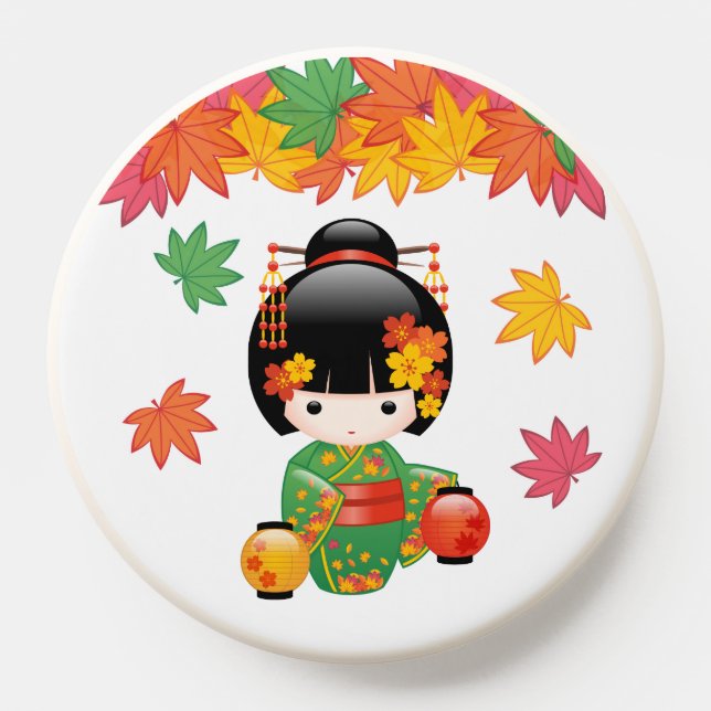 Fall Kokeshi Doll - Green Kimono Geisha Girl PopSocket (Popsocket)