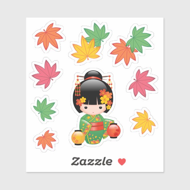 Fall Kokeshi Doll - Japanese Kimono Geisha Girl Sticker (Sheet)